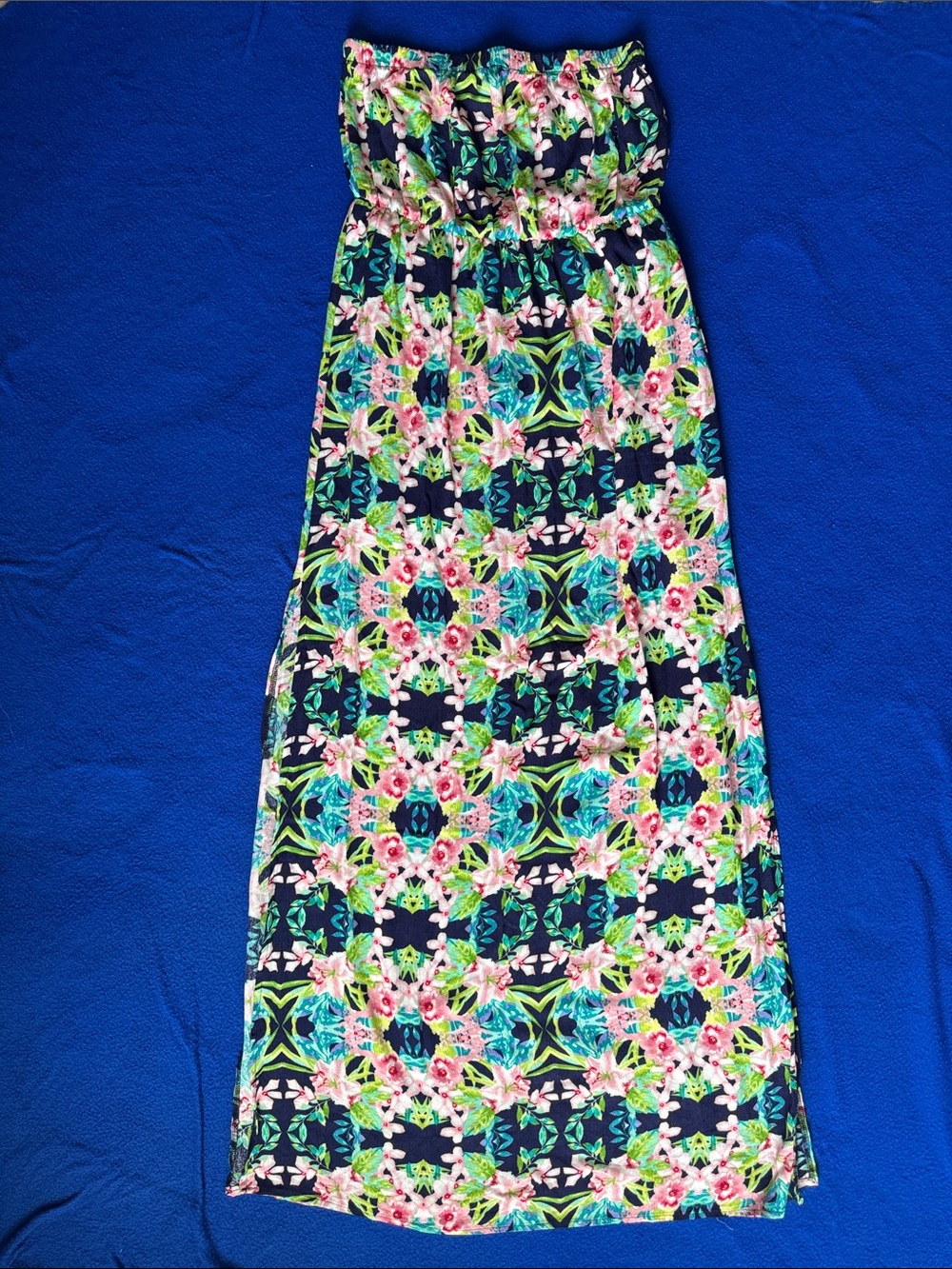 Annianna Floral Strapless Maxi Dress in Navy, Pink, Green